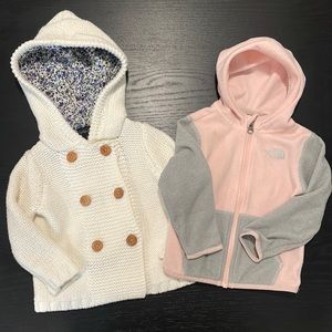 12 and 12-18 month BUNDLE North Face fleece, Cynthia Rowley button snap sweater